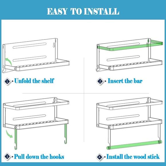 Magnetic Paper Towel Holder, 2-In-1 Magnetic Spice Rack with Hooks,Wall Mount Sh - Picture 5 of 12
